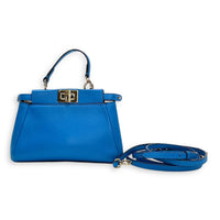 Fendi Peekaboo Top Handle Bag Micro Blue in Calfskin , Gold Hardware_11