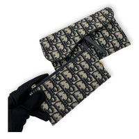 Christian Dior Saddle Wallet On Chain Blue in Jacquard, Gold hardware_9