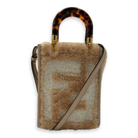 Fendi Sunshine Top Handle Bag Mini Beige in Faux Fur, Gold hardware_9