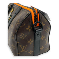 Louis Vuitton Keepall Virgil Abloh Top Handle Bag Brown in Monogram Coated Canvas, Gold hardware_10