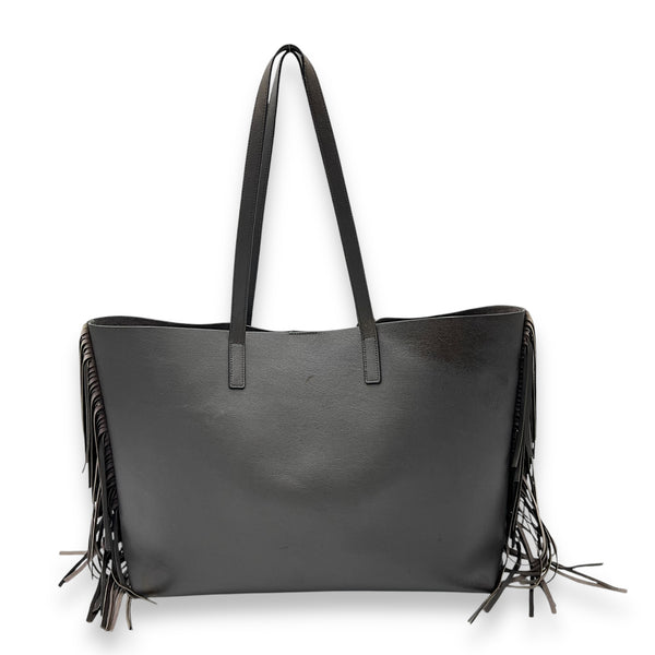Saint Laurent East West Shopping Fringe Tote Bag Grey in Calfskin, Silver hardware_2
