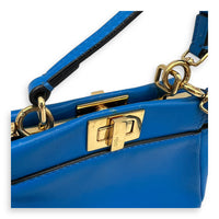 Fendi Peekaboo Top Handle Bag Micro Blue in Calfskin , Gold Hardware_8