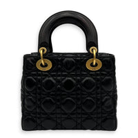 Christian Dior Lady Dior Top Handle Bag Small Black in Calfskin, Gold hardware_2