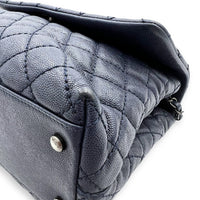 Chanel Coco Handle Quilted Top Handle Bag Blue in Caviar Leather, Silver hardware_13