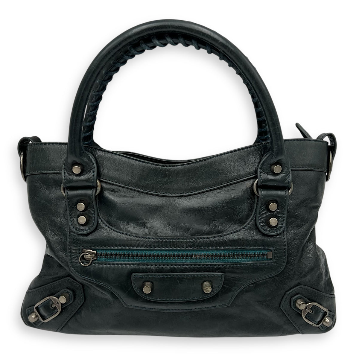 Balenciaga First Green Top Handle Bag in Calfskin, Silver hardware_1