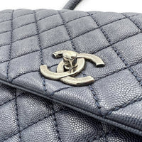 Chanel Coco Handle Quilted Top Handle Bag Blue in Caviar Leather, Silver hardware_15