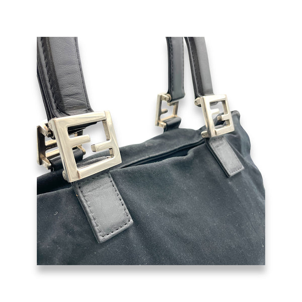 Twin Top Handle Bag Black in Canvas, Silver hardware