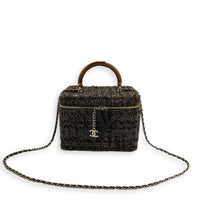 Chanel Vanity Case Wood Multi-colour Top Handle Bag in Tweed, Gold hardware_17