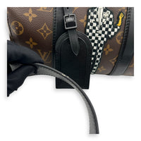 Louis Vuitton Keepall Virgil Abloh Top Handle Bag Brown in Monogram Coated Canvas, Gold hardware_12