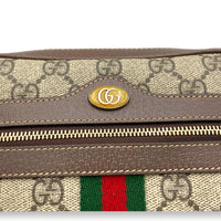 GG Supreme Web Ophidia Brown Crossbody Bag in Monogram Coated Canvas, Gold hardware