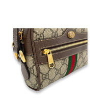 GG Supreme Web Ophidia Brown Crossbody Bag in Monogram Coated Canvas, Gold hardware