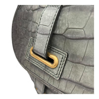 Saint Laurent Besace Shoulder Bag Grey in Crocodile Embossed Calfskin, Gold hardware_9