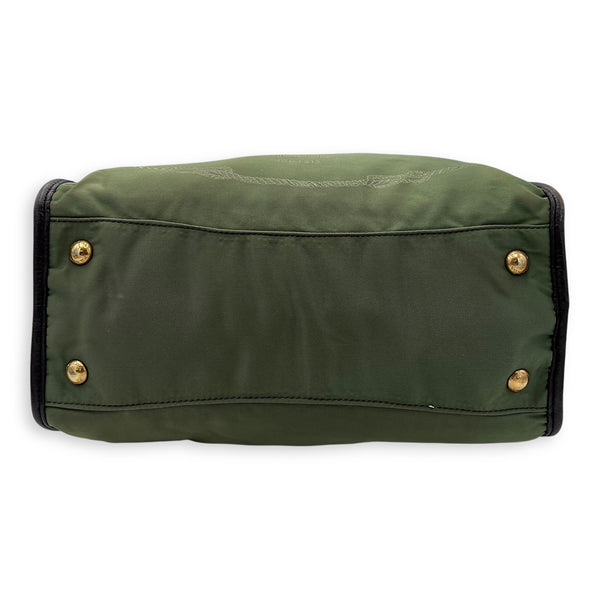 Prada Logo Top Handle Bag Green in Nylon, Gold hardware_5