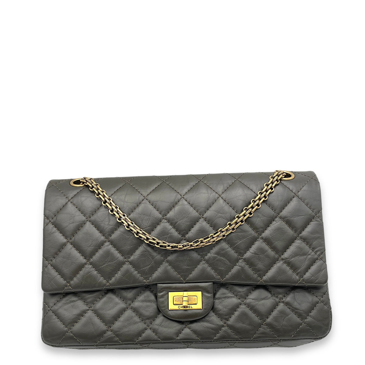 2.55 Brown Shoulder Bag in Calfskin, Gold hardware
