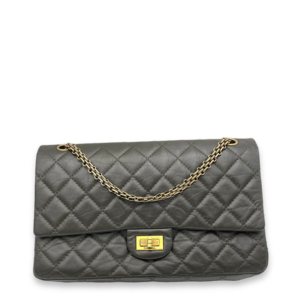 2.55 Brown Shoulder Bag in Calfskin, Gold hardware