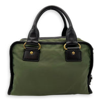 Prada Logo Top Handle Bag Green in Nylon, Gold hardware_2
