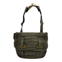 Saint Laurent Besace Shoulder Bag Grey in Crocodile Embossed Calfskin, Gold hardware_11