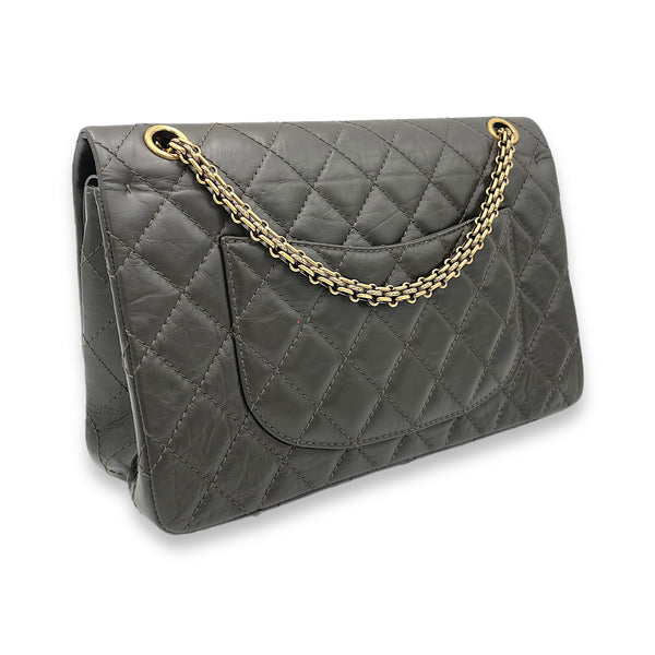2.55 Brown Shoulder Bag in Calfskin, Gold hardware