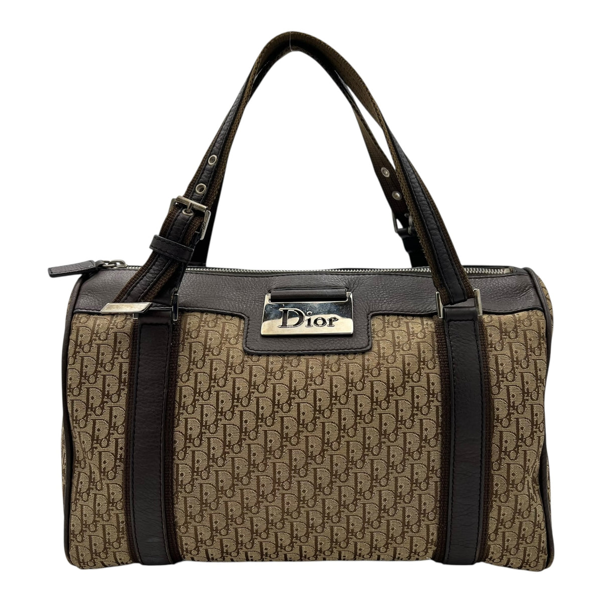 Christian Dior Trotteur Shoulder Bag Brown in Canvas, Silver hardware_1