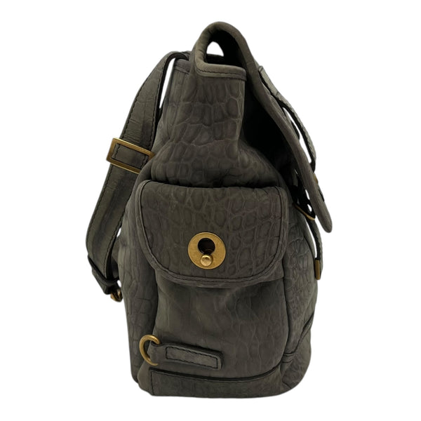 Saint Laurent Besace Shoulder Bag Grey in Crocodile Embossed Calfskin, Gold hardware_4
