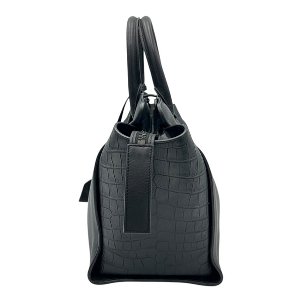 Saint Laurent Cabas Top Handle Bag Black in Calfskin, Lacquered Metal hardware_4