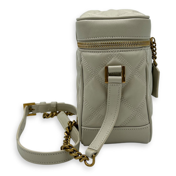 Saint Laurent Quilted 80's  Vanity Bag White in Calfskin, Gold hardware_4
