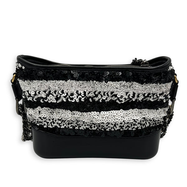 Chanel Gabrielle Small Black - White Shoulder Bag in Sequins, Gold hardware_2