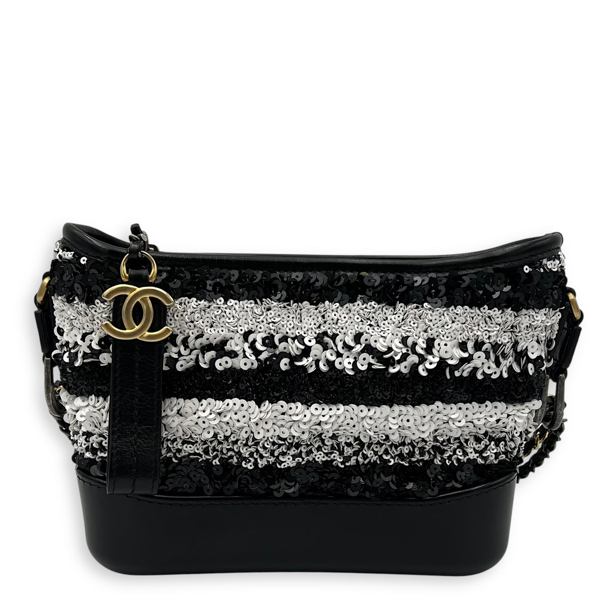 Chanel Gabrielle Small Black - White Shoulder Bag in Sequins, Gold hardware_1