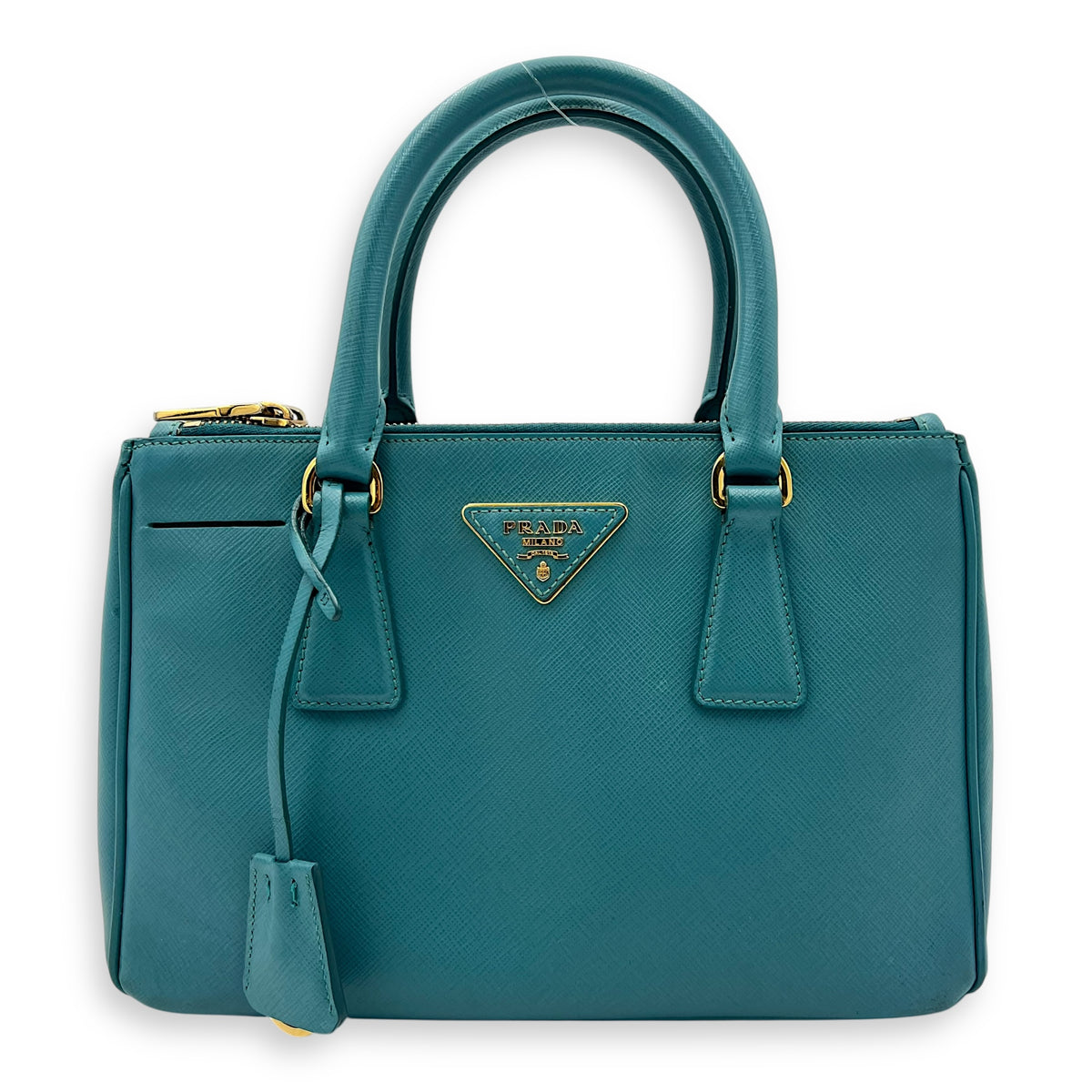 Prada Galleria Top Handle Bag Blue in Saffiano Leather, Gold hardware_1