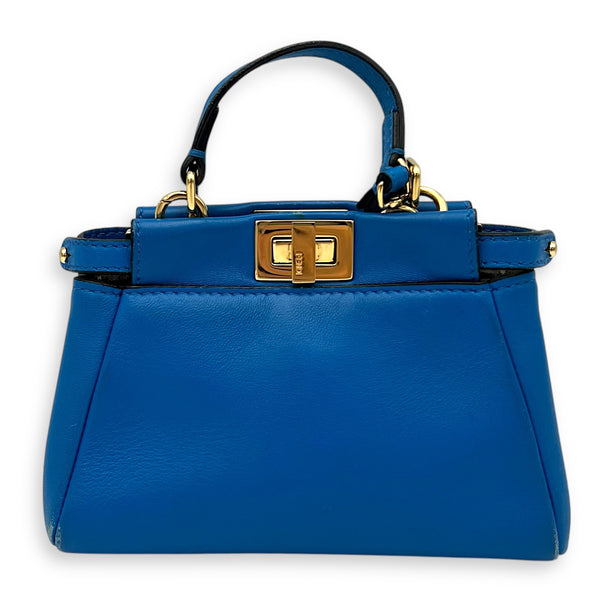Fendi Peekaboo Top Handle Bag Micro Blue in Calfskin , Gold Hardware_1