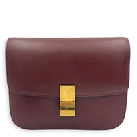 Box Medium Maroon Shoulder Bag in Calfskin, Gold hardware