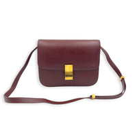 Box Medium Maroon Shoulder Bag in Calfskin, Gold hardware