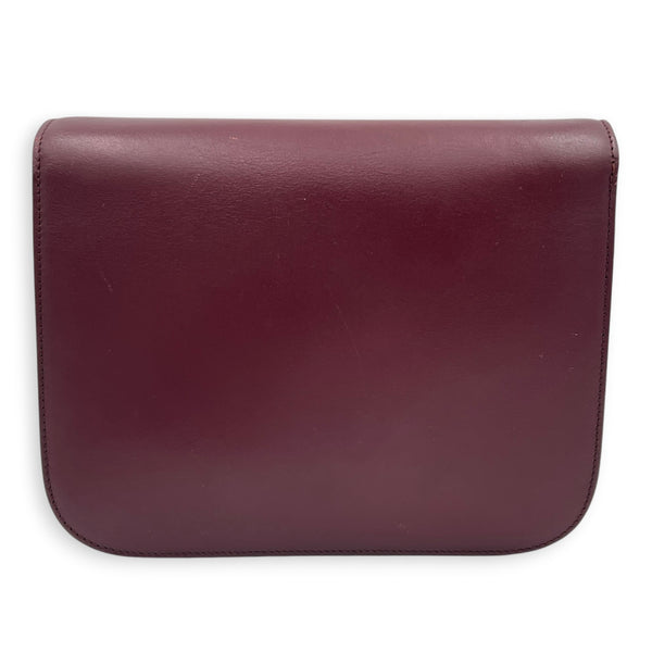 Box Medium Maroon Shoulder Bag in Calfskin, Gold hardware