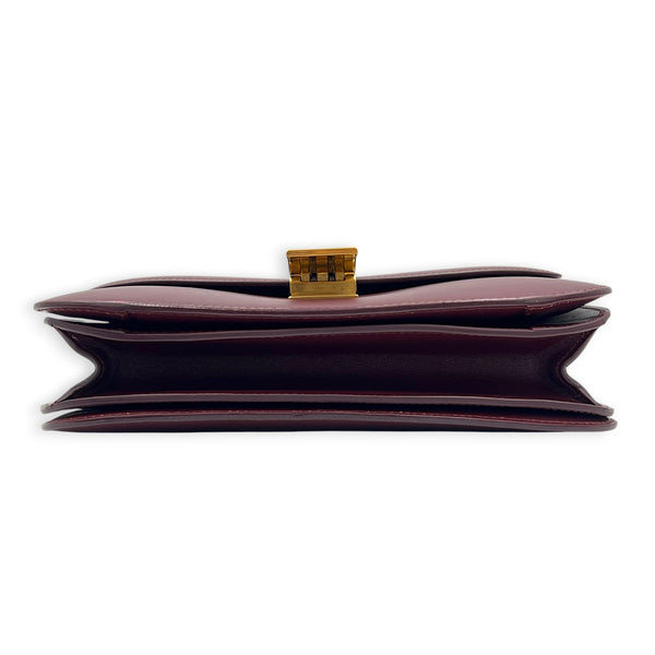 Box Medium Maroon Shoulder Bag in Calfskin, Gold hardware