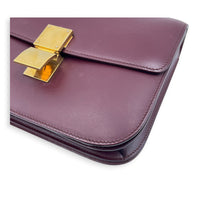 Box Medium Maroon Shoulder Bag in Calfskin, Gold hardware