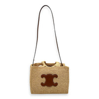 Triomphe Tote Bag Brown in Raffia, Gold hardware