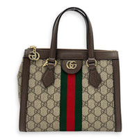 Ophidia Top Handle Bag Brown in Coated Canvas, Gold hardware