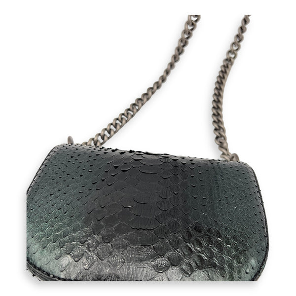 Kisslock Shoulder Bag Green in Python Leather, Silver hardware