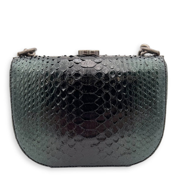 Kisslock Shoulder Bag Green in Python Leather, Silver hardware