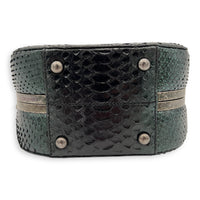 Kisslock Shoulder Bag Green in Python Leather, Silver hardware