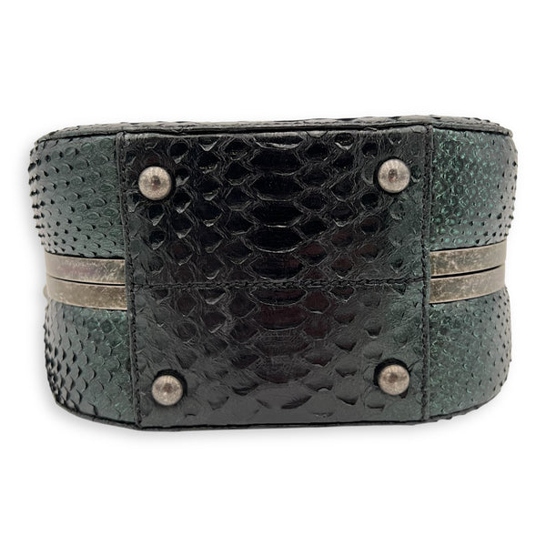 Kisslock Shoulder Bag Green in Python Leather, Silver hardware