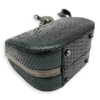 Kisslock Shoulder Bag Green in Python Leather, Silver hardware