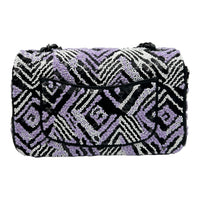 CC Regtangle Sequin Embroidered Flap Silver Shoulder Bag in, Black hardware