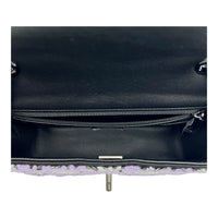 CC Regtangle Sequin Embroidered Flap Silver Shoulder Bag in, Black hardware