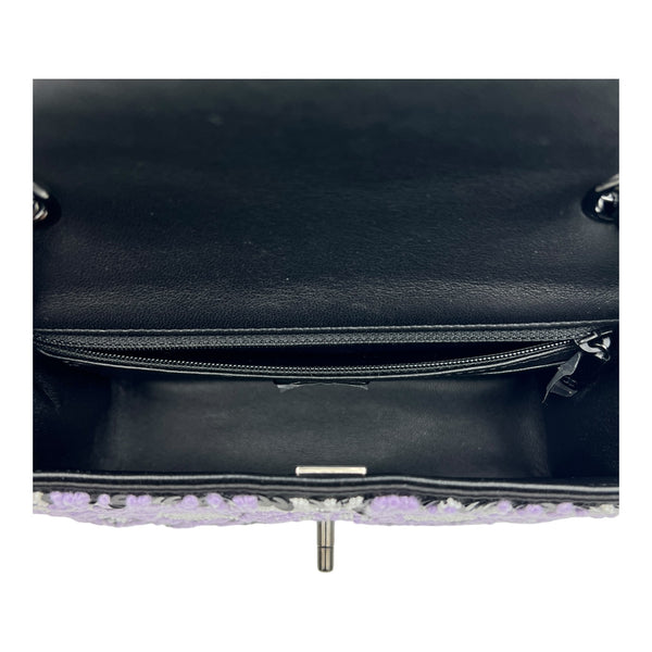 CC Regtangle Sequin Embroidered Flap Silver Shoulder Bag in, Black hardware