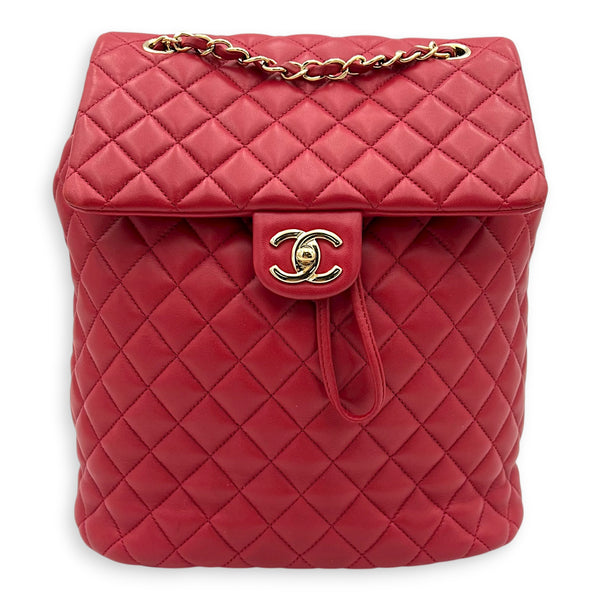 Urban Spirit Backpack Red in Lambskin, Gold hardware