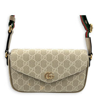 Ophidia Pochette on Strap Shoulder Bag White in Coated Canvas, Gold hardware