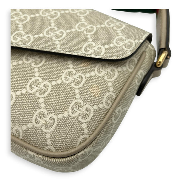 Ophidia Pochette on Strap Shoulder Bag White in Coated Canvas, Gold hardware