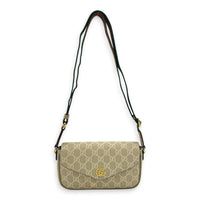 Ophidia Pochette on Strap Shoulder Bag White in Coated Canvas, Gold hardware