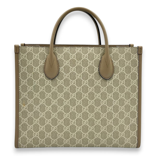 Interlocking G Tote Bag White in Coated Canvas, Gold hardware
